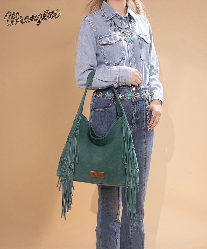 Wrangler Fringe Studded Hobo Bag Turquoise