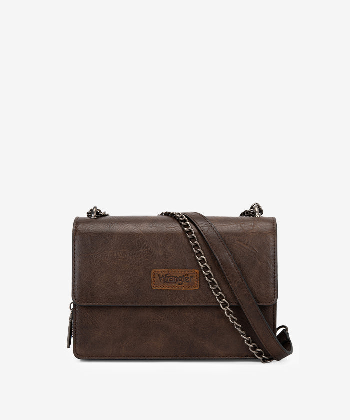 Wrangler Full-Grain Leather Flap Crossbody Purse Coffee
