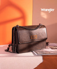 Wrangler Full-Grain Leather Flap Crossbody Purse Coffee