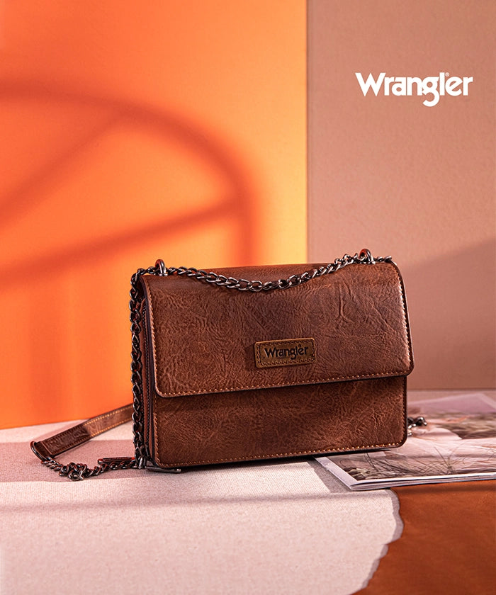 Wrangler Full-Grain Leather Flap Crossbody Purse Dark Brown