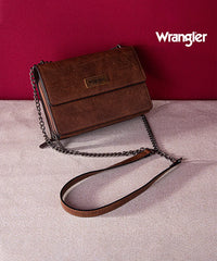 Wrangler Full-Grain Leather Flap Crossbody Purse Dark Brown