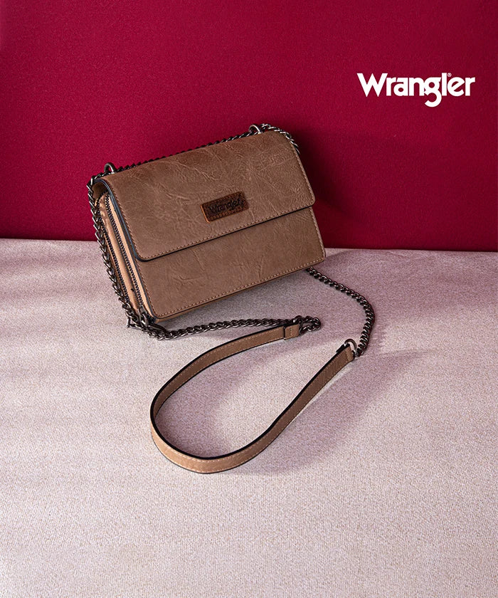 Wrangler Full-Grain Leather Flap Crossbody Purse Khaki