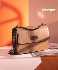 Wrangler Full-Grain Leather Flap Crossbody Purse Khaki