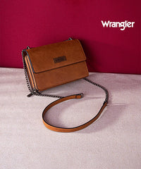 Wrangler Full-Grain Leather Flap Crossbody Purse Light Brown