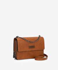 Wrangler Full-Grain Leather Flap Crossbody Purse Light Brown