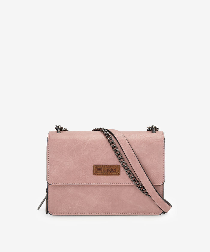Wrangler Full-Grain Leather Flap Crossbody Purse Pink
