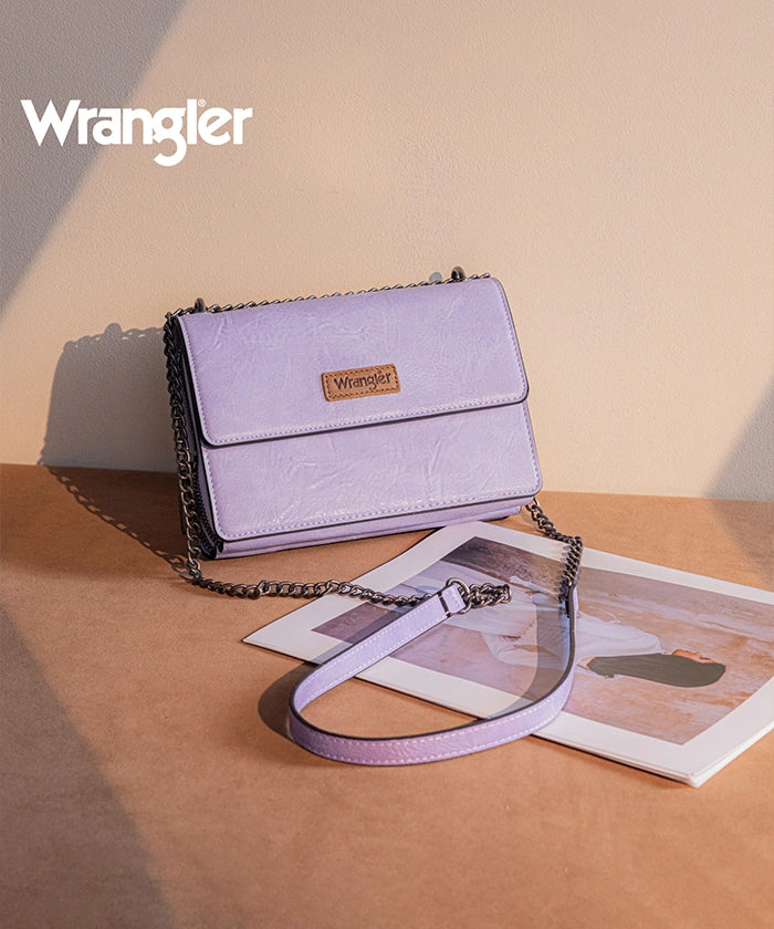Wrangler Full-Grain Leather Flap Crossbody Purse Purple
