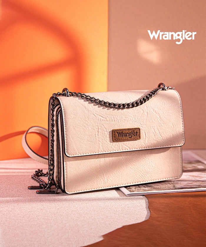 Wrangler Full-Grain Leather Flap Crossbody Purse Tan