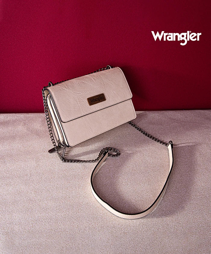 Wrangler Full-Grain Leather Flap Crossbody Purse Tan