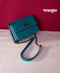 Wrangler Full-Grain Leather Flap Crossbody Purse Turquoise