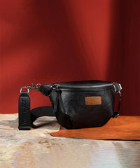 Wrangler Full Grain Leather Fanny Pack Black
