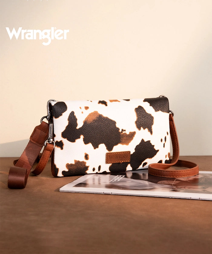 Wrangler Leather Printed Wristlet Cowprint Brown