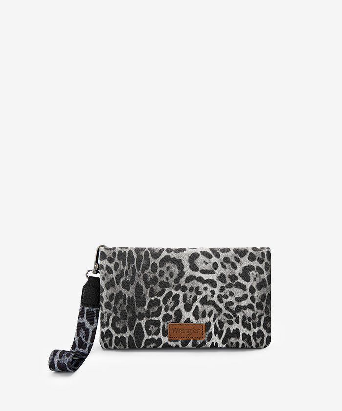 Wrangler Leather Printed Wristlet Leopard Black