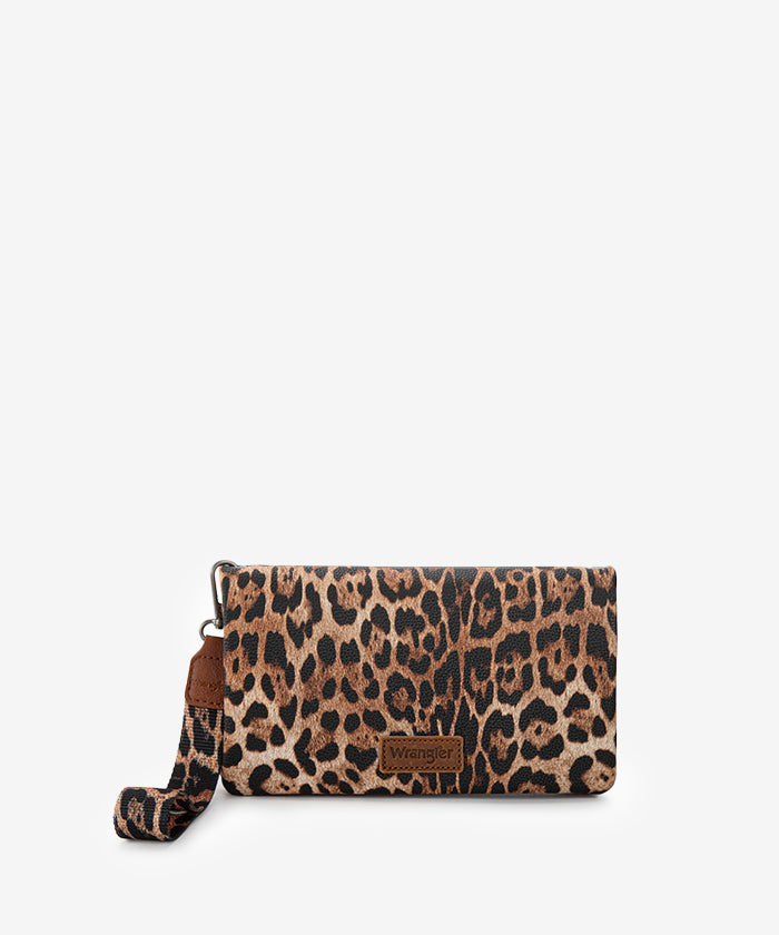 Wrangler Leather Printed Wristlet Leopard Brown