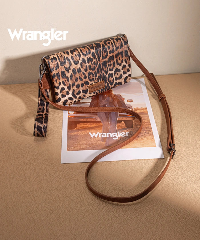 Wrangler Leather Printed Wristlet Leopard Brown