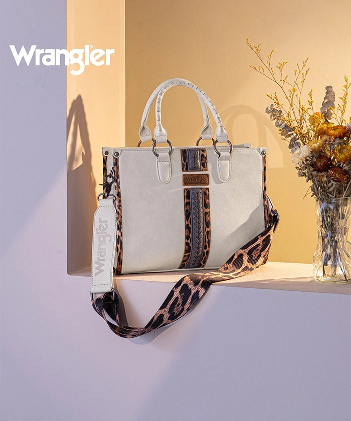 Wrangler Leopard Whipstitch Concealed Carry Tote Bag Beige