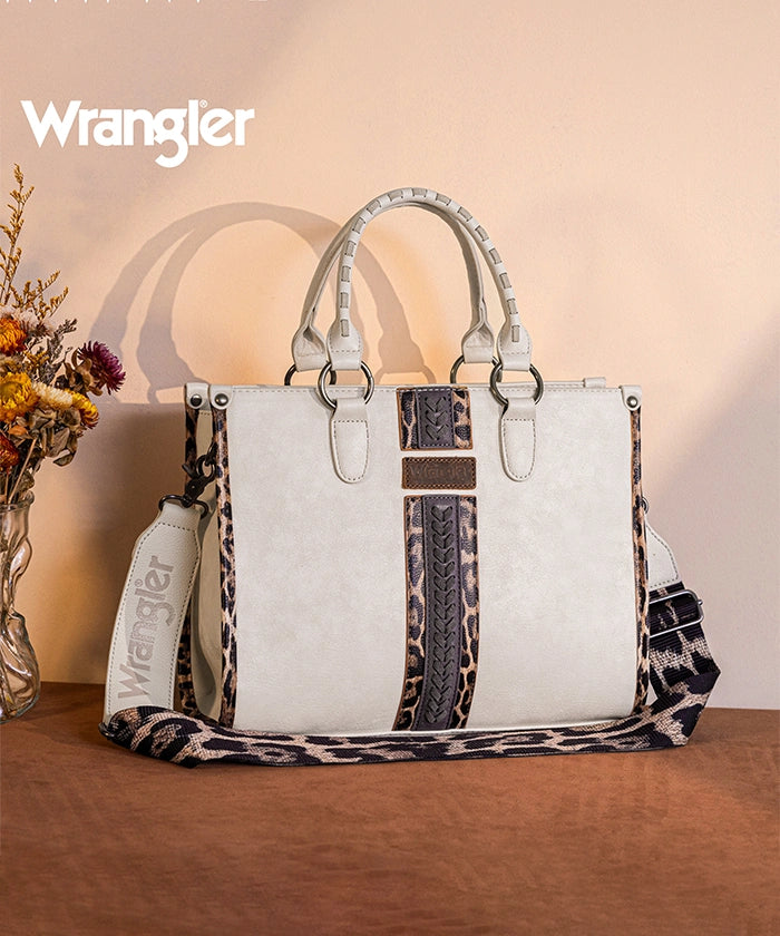 Wrangler Leopard Whipstitch Concealed Carry Tote Bag Beige