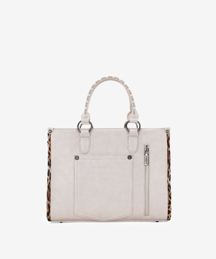 Wrangler Leopard Whipstitch Concealed Carry Tote Bag Beige