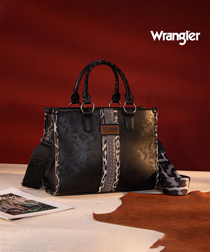 Wrangler Leopard Whipstitch Concealed Carry Tote Bag Black