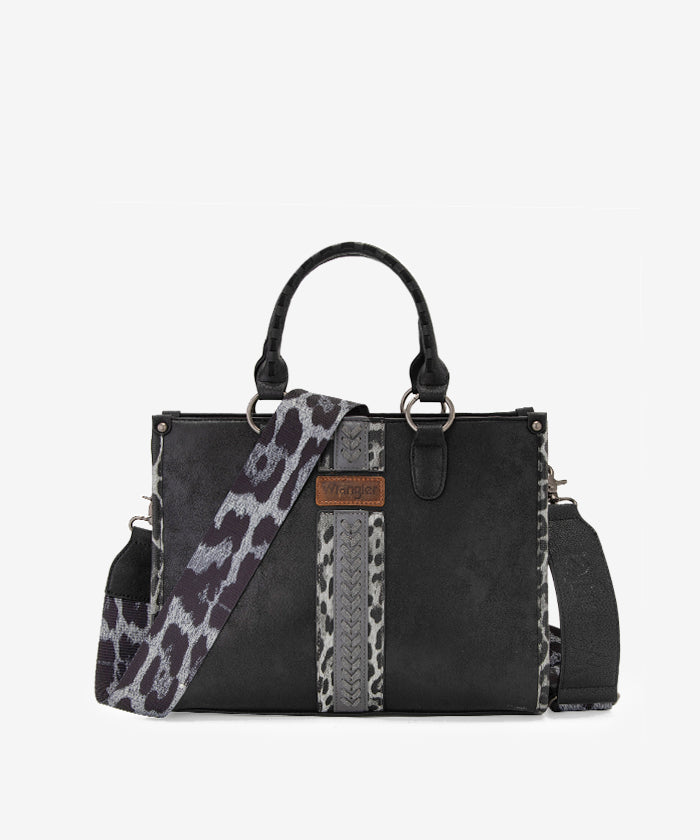 Wrangler Leopard Whipstitch Concealed Carry Tote Bag Black