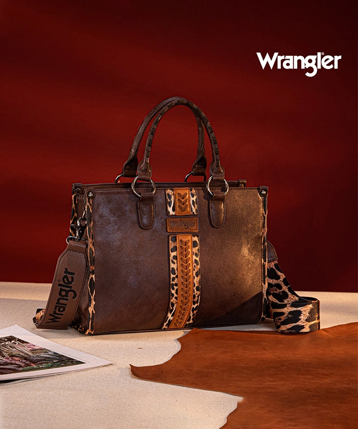 Wrangler Leopard Whipstitch Concealed Carry Tote Bag Coffee