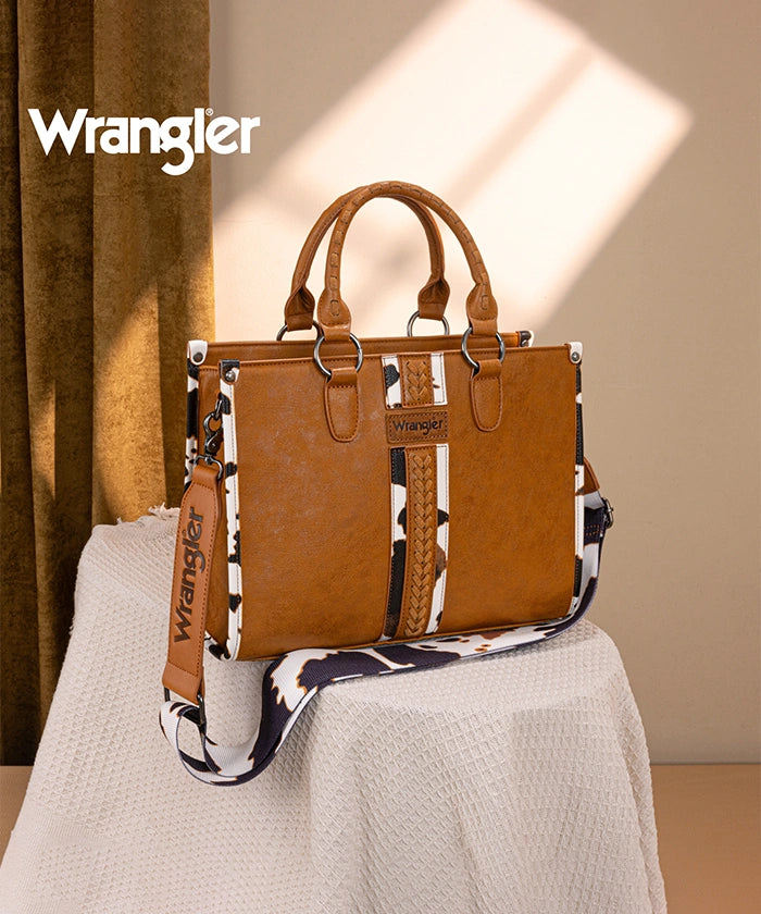 Wrangler Print Whipstitch Concealed Carry Tote Bag Brown