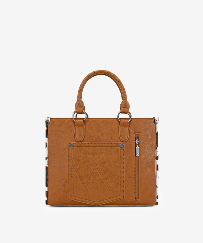 Wrangler Print Whipstitch Concealed Carry Tote Bag Brown