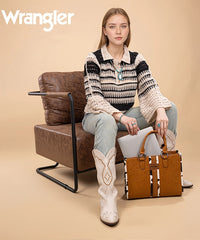 Wrangler Print Whipstitch Concealed Carry Tote Bag Brown