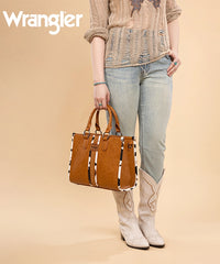 Wrangler Print Whipstitch Concealed Carry Tote Bag Brown