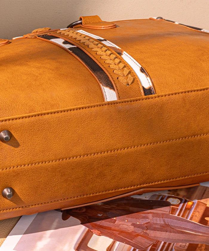 Wrangler Print Whipstitch Concealed Carry Tote Bag Brown