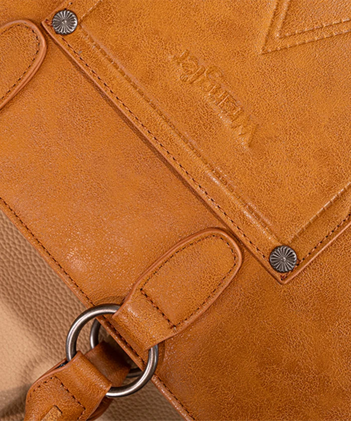 Wrangler Print Whipstitch Concealed Carry Tote Bag Brown