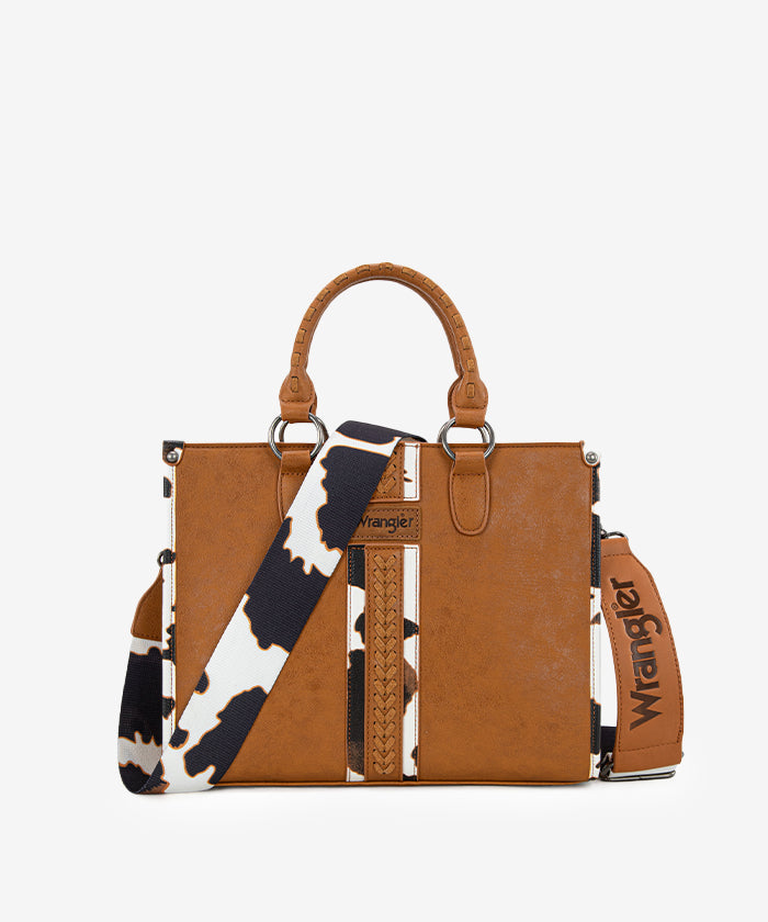 Wrangler Print Whipstitch Concealed Carry Tote Bag Brown