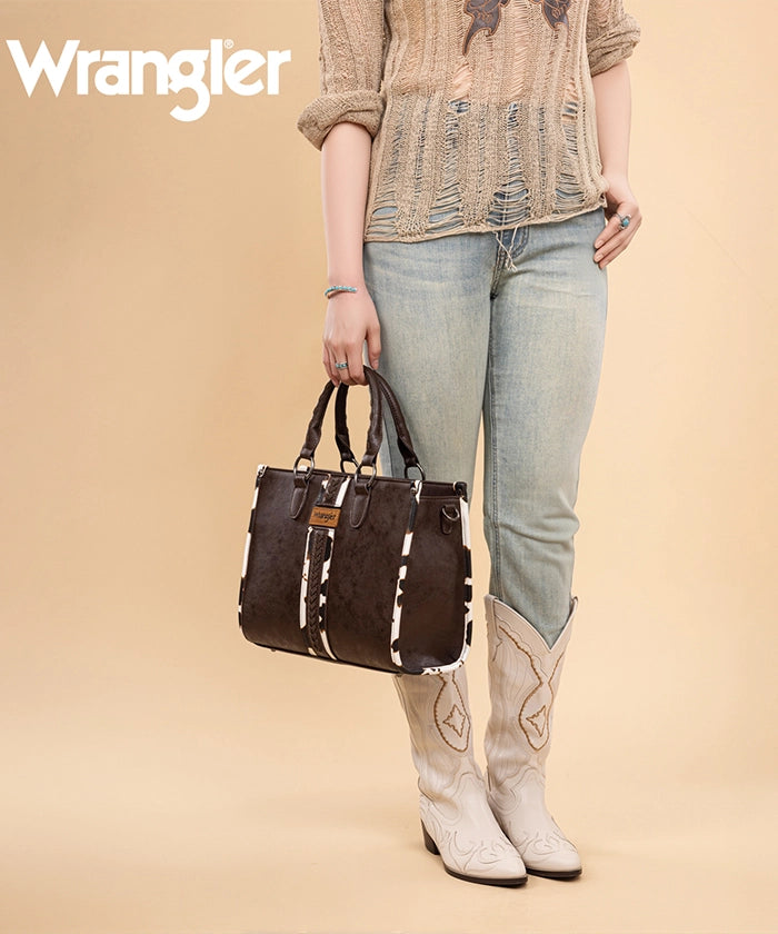 Wrangler Print Whipstitch Concealed Carry Tote Bag Coffee