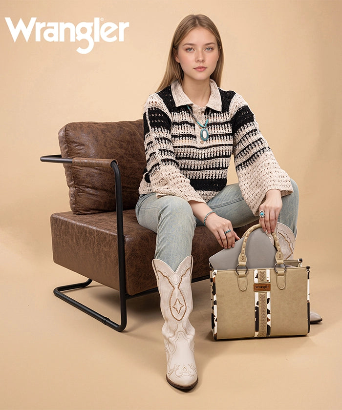 Wrangler Print Whipstitch Concealed Carry Tote Bag Khaki