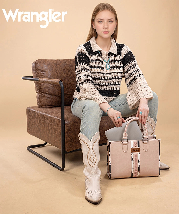 Wrangler Print Whipstitch Concealed Carry Tote Bag Light Pink