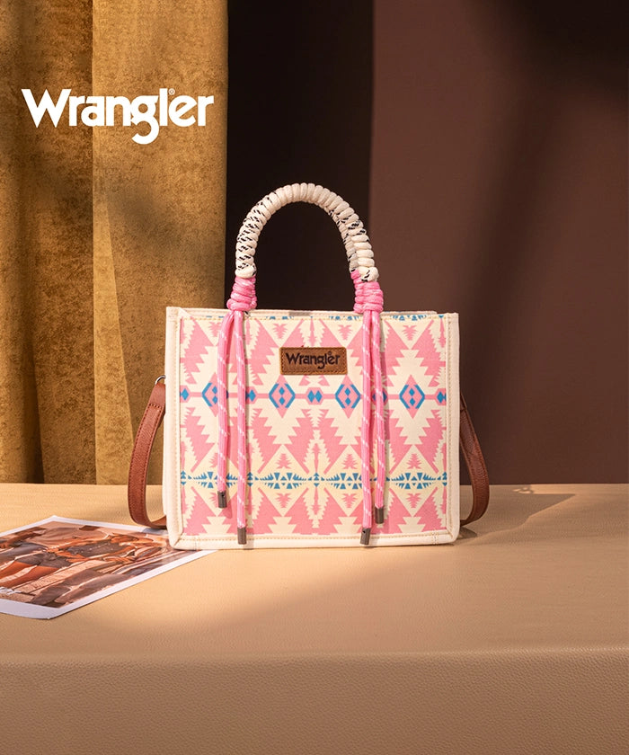 Wrangler Southwestern Print Rope Handle Tote Bag in Light Pink