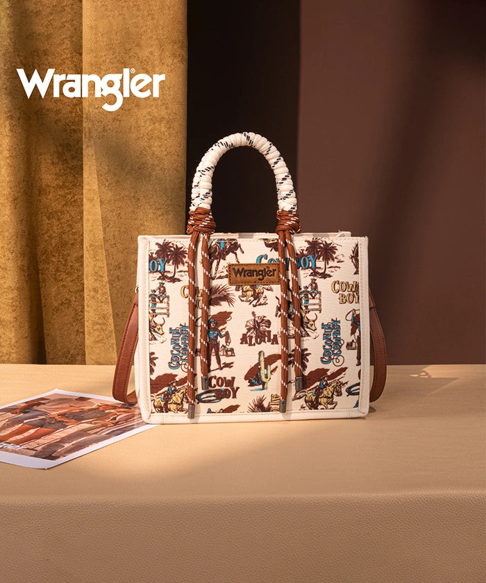 Wrangler Southwestern Print Rope Handle Tote Bag in Tan
