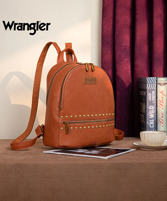 Wrangler Studded Zippered Backpack Brown
