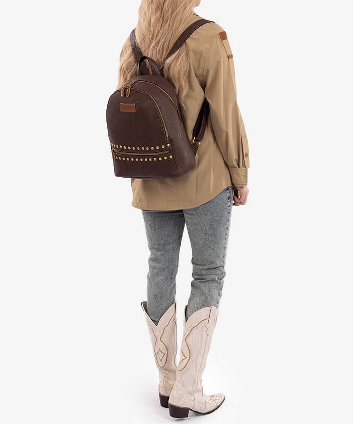 Wrangler Studded Zippered Backpack Coffee