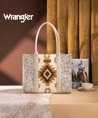 Wrangler Tooled Aztec Knitted Concealed Carry Wide Tote Beige