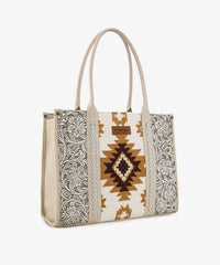 Wrangler Tooled Aztec Knitted Concealed Carry Wide Tote Beige