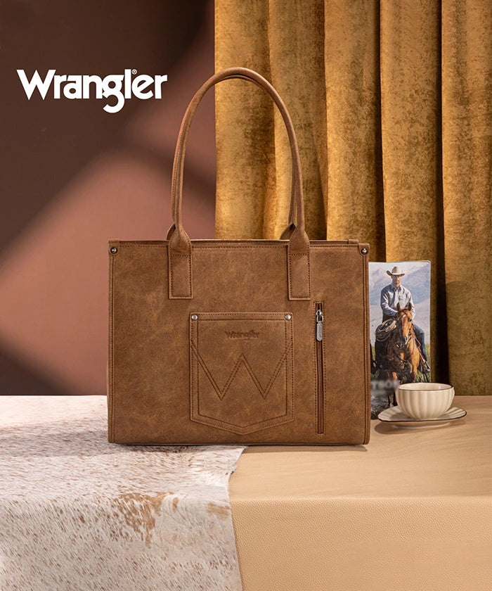 Wrangler Tooled Aztec Knitted Concealed Carry Wide Tote Brown
