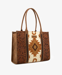 Wrangler Tooled Aztec Knitted Concealed Carry Wide Tote Brown