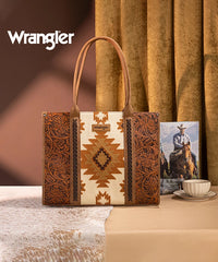 Wrangler Tooled Aztec Knitted Concealed Carry Wide Tote Brown