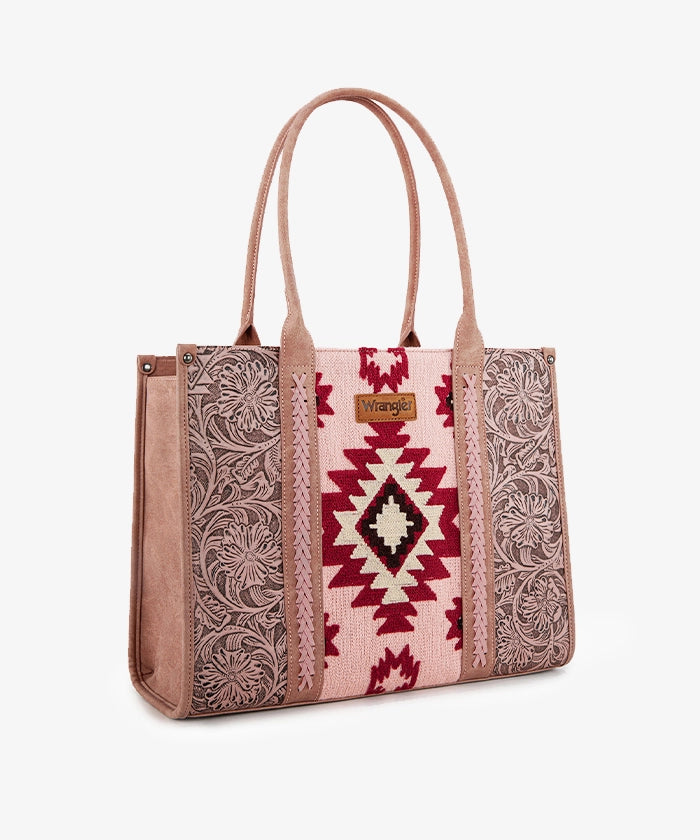 Wrangler Tooled Aztec Knitted Concealed Carry Wide Tote Dark Pink