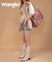 Wrangler Tooled Aztec Knitted Concealed Carry Wide Tote Dark Pink