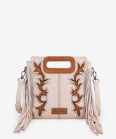 Wrangler Top Handle Embroidered Fringe Tote Bag Beige