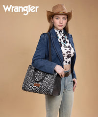 Wrangler Western All-over Leopard Print Wide Tote Bag Black