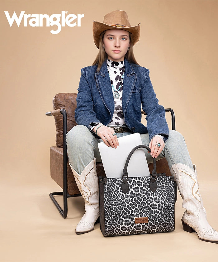 Wrangler Western All-over Leopard Print Wide Tote Bag Black