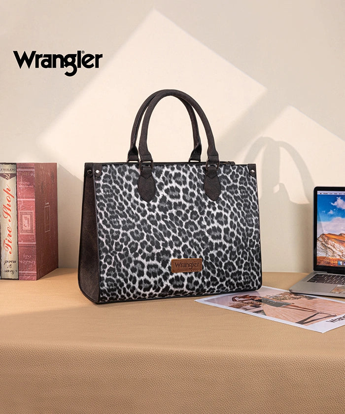 Wrangler Western All-over Leopard Print Wide Tote Bag Black